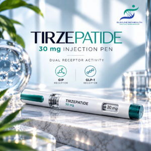 Tirzepatide 30 mg Injection Pen featuring dual GIP and GLP-1 receptor activity, with brand options